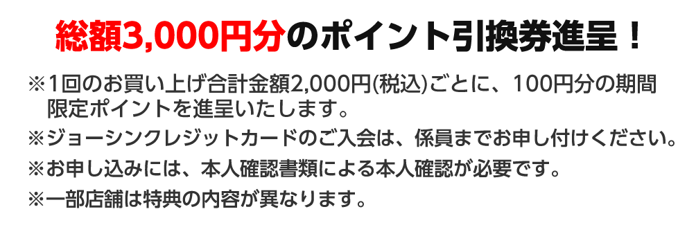 総額3,000円分のポイント引換券進呈！